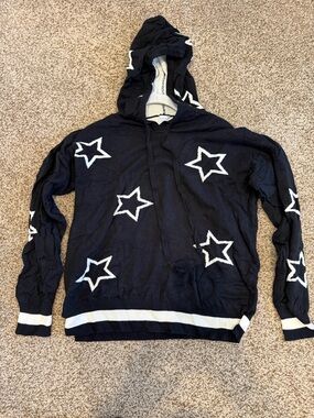 Black and White Star Knit Hooded Pullover Sweater